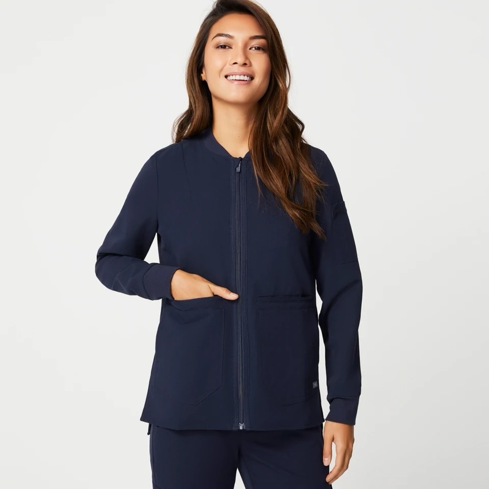 Figs Navy Blue Zip-Front Medical Jacket